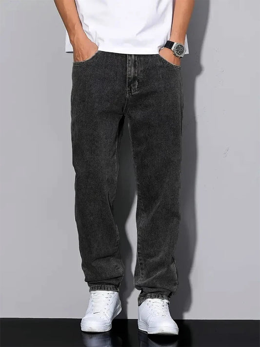 Black and Gray Vintage Straight-Leg Jeans – Y2K Style