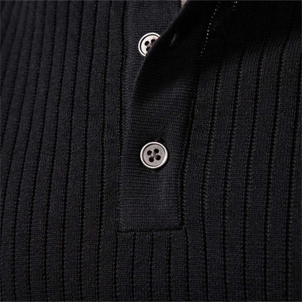 Minimalist Long-Sleeve Polo – Premium Ribbed Knit
