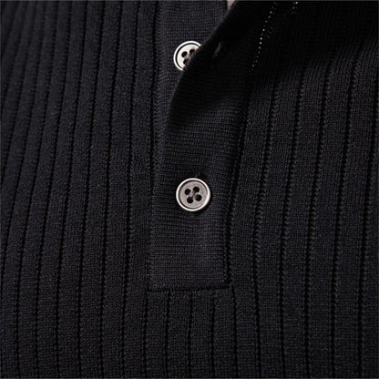 Minimalist Long-Sleeve Polo – Premium Ribbed Knit