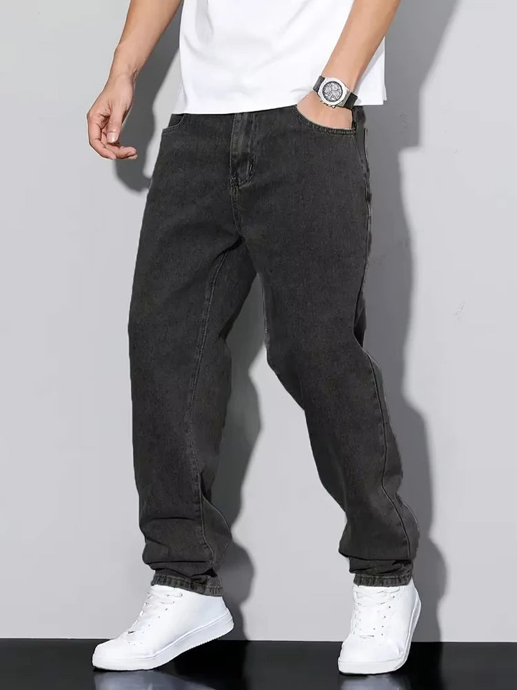 Black and Gray Vintage Straight-Leg Jeans – Y2K Style