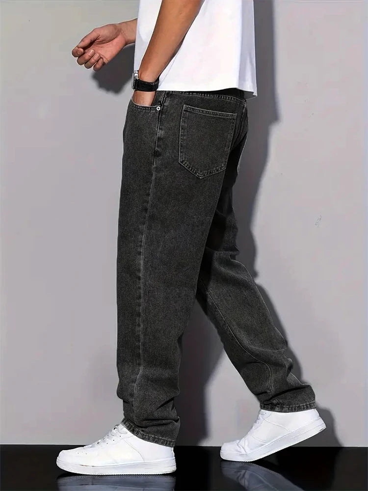 Black and Gray Vintage Straight-Leg Jeans – Y2K Style