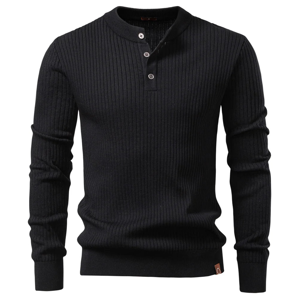 Minimalist Long-Sleeve Polo – Premium Ribbed Knit