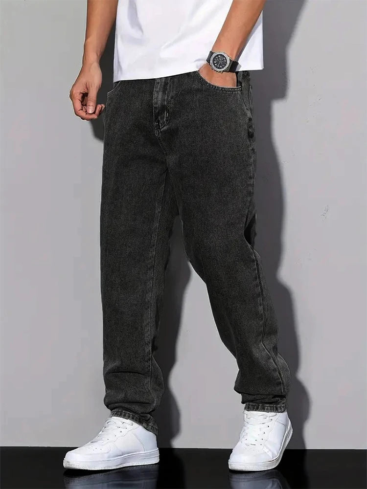 Black and Gray Vintage Straight-Leg Jeans – Y2K Style