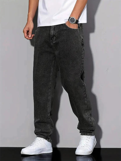 Black and Gray Vintage Straight-Leg Jeans – Y2K Style