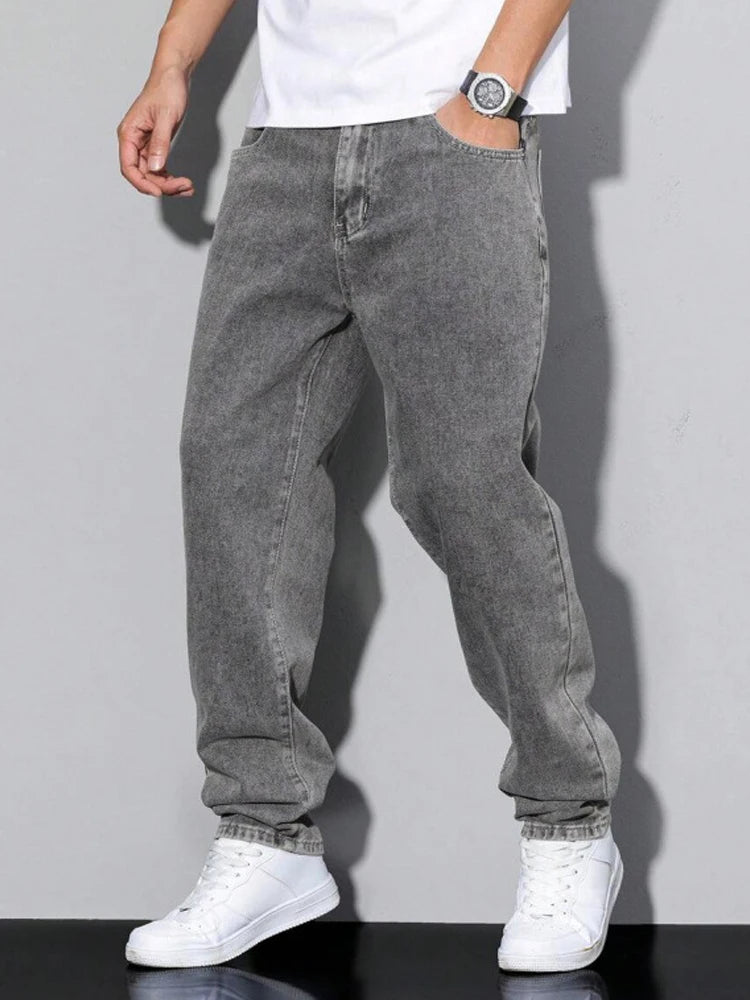 Black and Gray Vintage Straight-Leg Jeans – Y2K Style