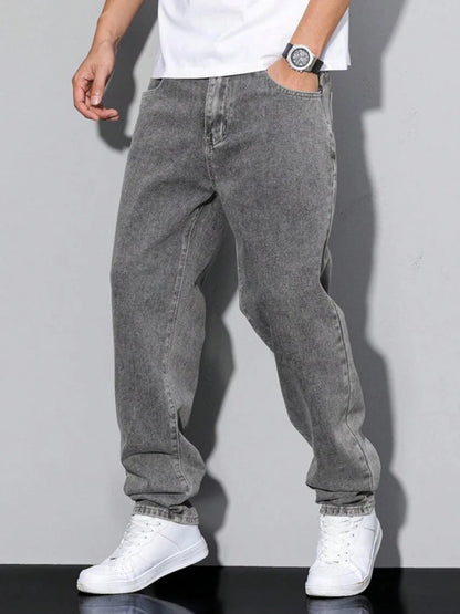 Black and Gray Vintage Straight-Leg Jeans – Y2K Style