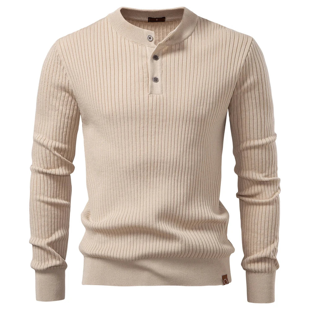 Minimalist Long-Sleeve Polo – Premium Ribbed Knit